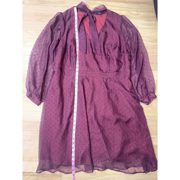 MODCLOTH Burgundy Fit Flare Dress Apogee of Elegance Swiss Dot Chiffon Women 20 - Picture 6 of 11